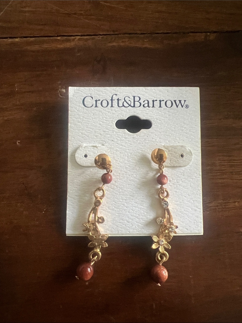 croft & barrow Gold-Tone Floral Drop Earrings with Brown Beads